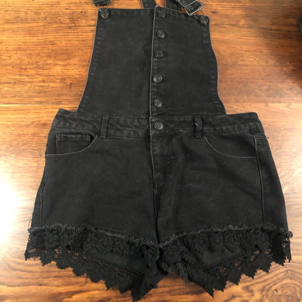 Black lace overall shorts